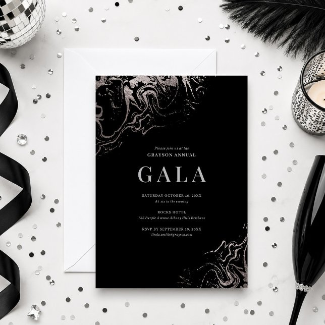 Invitación Gala Elegante Mármol Plateado (Subido por el creador)