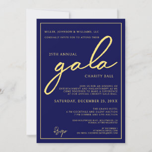 Invitación Gala Evento de Caridad Elegante Azul Oro