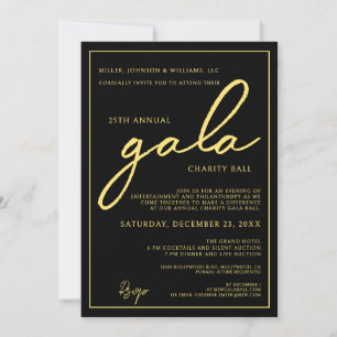 Invitación Gala Evento de Caridad Elegante Negro y Oro