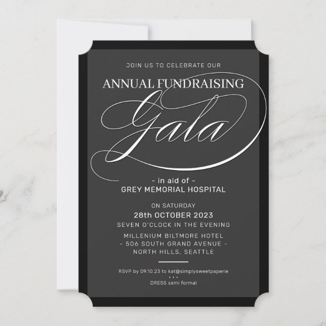 Invitación GALA FORMAL elegante evento elegante elegante blan (Anverso)