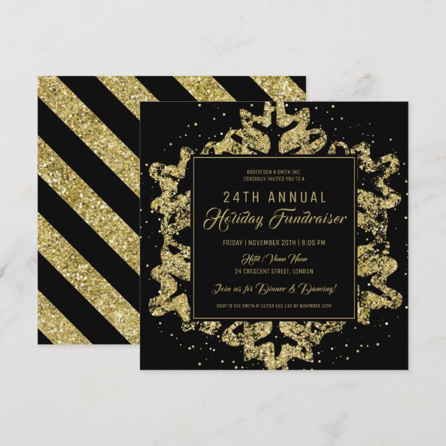 Invitación Gala Gold & Black (Oro y Negro) (Anverso / Reverso)