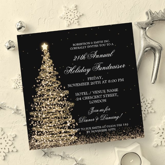 Invitación Gala Gold para la recaudación de fondos corporativ (Holiday Corporate Fundraiser Gala Gold Invitation)