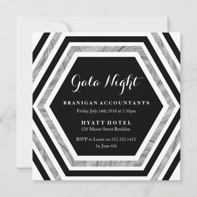 Invitación Gala Night Business Function Silver Hexagon (Anverso)