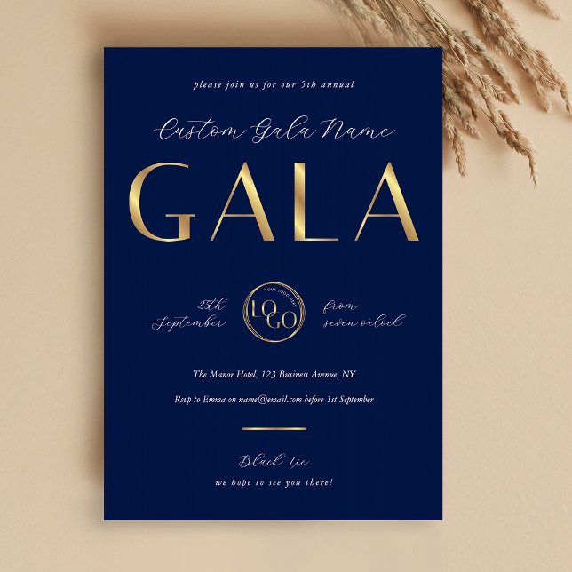 Invitación Gala Night Navy & Gold Logo Business Fundraiser (Subido por el creador)