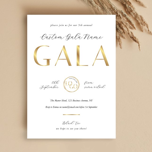 Invitación Gala Night White & Gold Logo Business Fundraiser (Subido por el creador)
