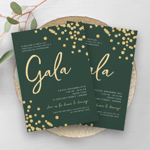 Invitación Gala Oficial Corporativa Gold Confetti Emerald