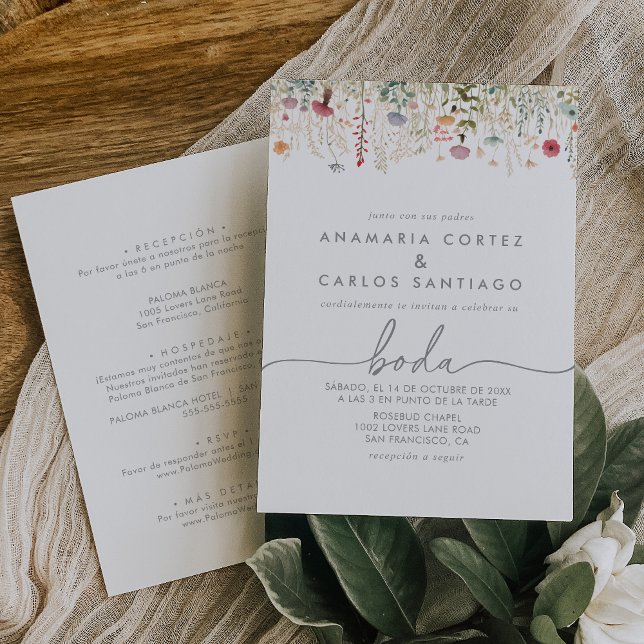 Invitación Galant Wildflower Spanish Front & Back Wedding (Subido por el creador)