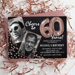 Invitación Galardonado RoseGold Balloons 2 Foto 60 cumpleaños<br><div class="desc">Celebra el hito de entrar a los magníficos años 60 con estas únicas "Invitaciones de cumpleaños 60 de los Rosas de los Globos de Oro de Chalkboard". Enriquecedor con un marco rústico en el pizarrón y elegantes toques de purpurina rosa dorado, estos encantadores invitan a descubrir el encanto vintage y...</div>