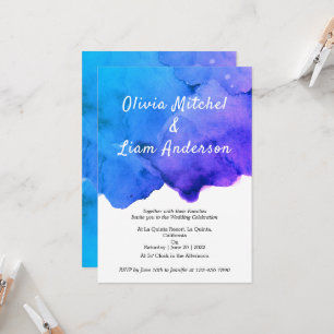 Invitación Galaxia acuarela Boda azul y púrpura