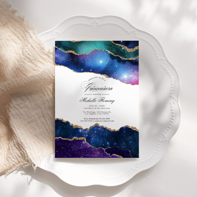 Invitación Galaxia Agata Quinceañera Foto (Galaxy Agate Quinceañera Photo Invitation)