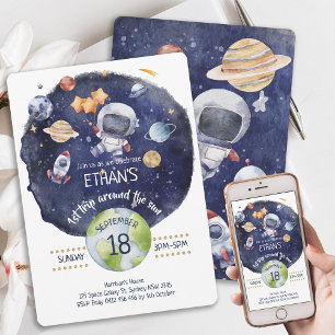 Invitación Galaxia astronauta personaliza a Fiesta de primer