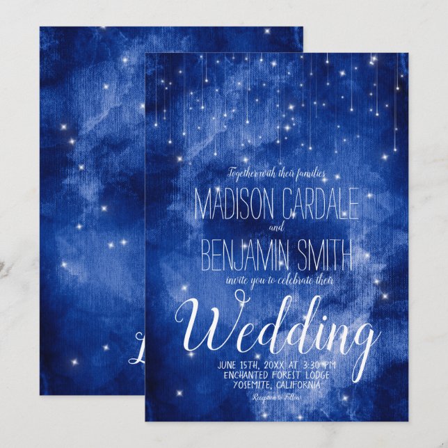 Invitación Galaxia azul Estrellas celestes Boda de las luces  (Anverso / Reverso)