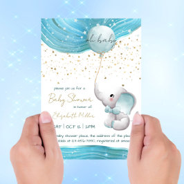 Invitación Galaxia azul Inspiración Elefante Niño Ducha
