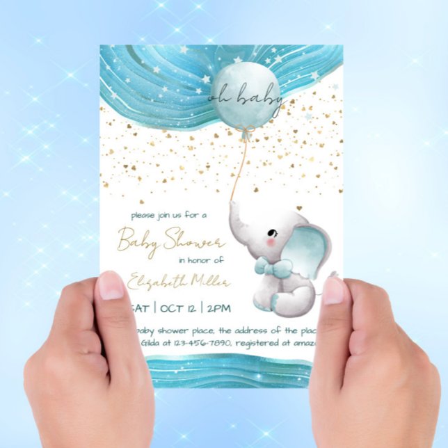 Invitación Galaxia azul Inspiración Elefante Niño Ducha (Subido por el creador)