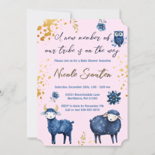 Invitación Galaxia azul marina y rosa de los animales de la W