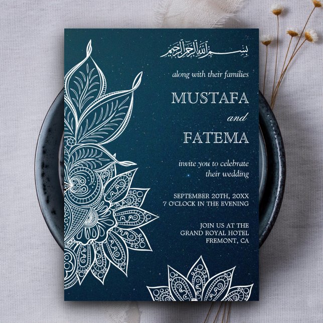 Invitación Galaxia azul moderna Henna Boda islámico (Subido por el creador)