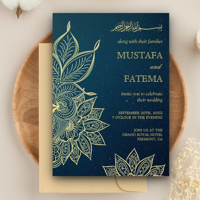 Invitación Galaxia azul oro moderna Henna Boda islámico (Subido por el creador)