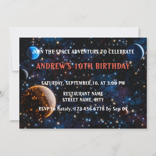 Invitación Galaxia con estrellas y planetas (Anverso)