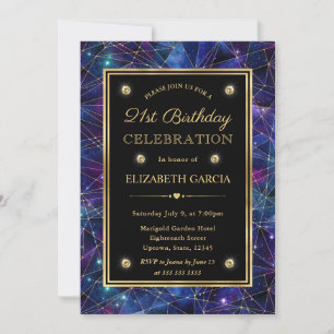 Invitación Galaxia Cristal Medianoche Púrpura Cumpleaños 21