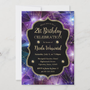 Invitación Galaxia Cristal Medianoche Púrpura Cumpleaños 21