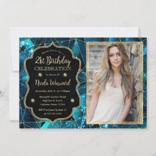 Invitación Galaxia Cristal Medianoche Verde Teal Cumpleaños 2