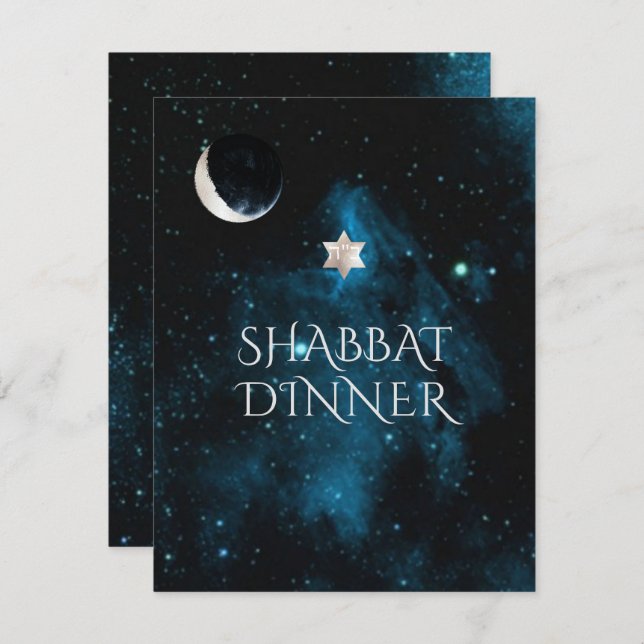Invitación Galaxia de cena Shabbat de PixDezines+Luna (Anverso / Reverso)