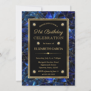 Invitación Galaxia de Cristal de Medianoche Azul y Dorado Cum