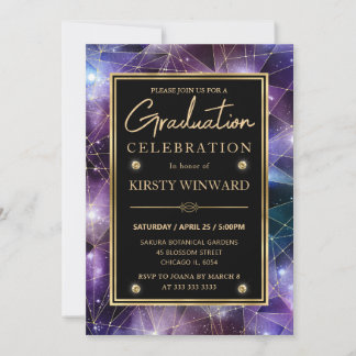 Invitación Galaxia de Cristal Medianoche Graduación Púrpura y