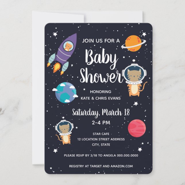 Invitación Galaxia de la Marina Espacial Baby Shower en el Ti (Anverso)
