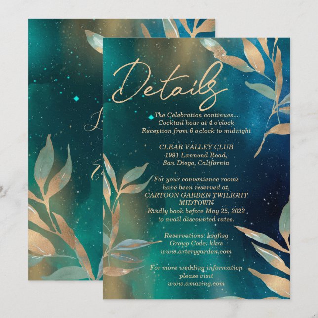 Invitación Galaxia de nebulosa verde esmeralda Relieve metali (Anverso / Reverso)