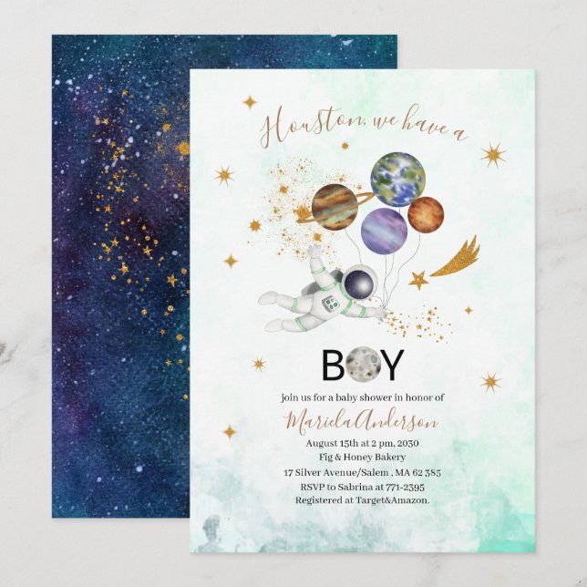 Invitación Galaxia del espacio acuático Starry baby ducha acu (Anverso / Reverso)