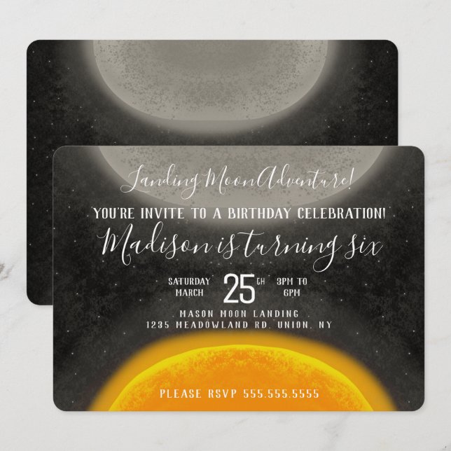 Invitación Galaxia del espacio lunar Cumpleaños mano de la ma (Anverso / Reverso)