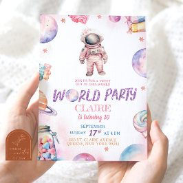 Invitación Galaxia dulce moderna fuera de este cumpleaños mun