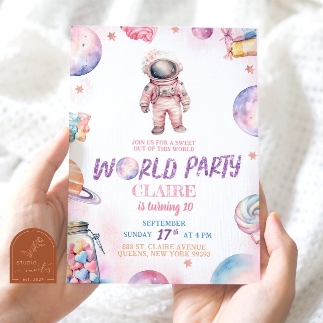 Invitación Galaxia dulce moderna fuera de este cumpleaños mun (Subido por el creador)