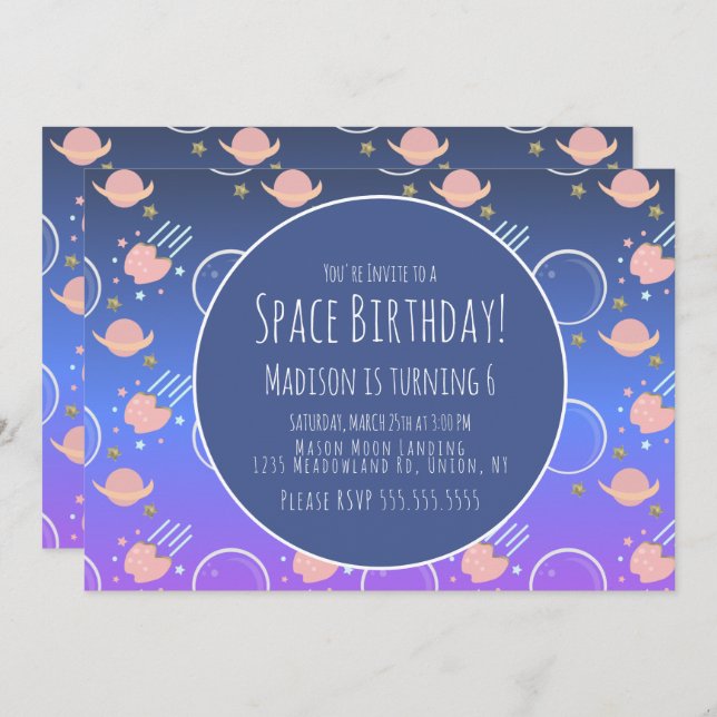 Invitación Galaxia espacial Aniversario de Asteroides (Anverso / Reverso)