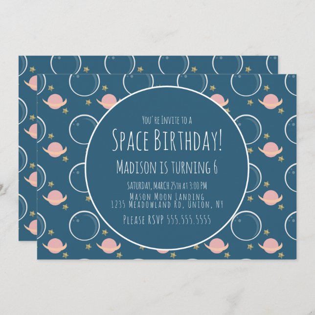 Invitación Galaxia espacial Asteroides Gold Stars Cumpleaños (Anverso / Reverso)