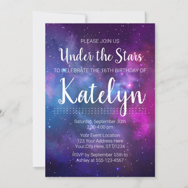 Invitación Galaxia espacial bajo las estrellas cumpleaños ado (Anverso)