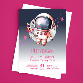 Invitación Galaxia espacial Luna Tercer Cumpleaños