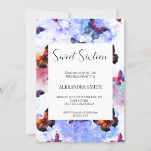 Invitación Galaxia mariposa dulce dieciséis