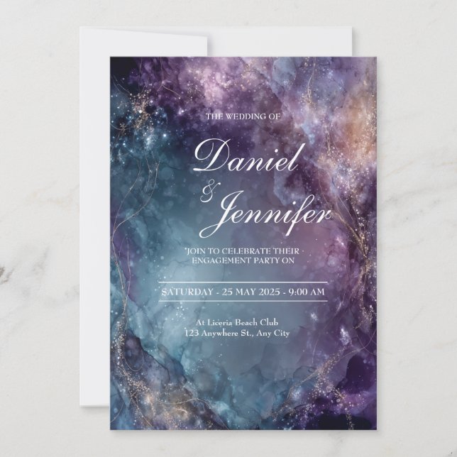 Invitación Galaxia Mística Aquarela Boda Celestial (Anverso)