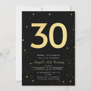 Invitación Galaxia moderna Black and Gold 30th Birthday Fiest