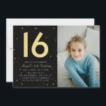 Invitación Galaxia moderna foto Black Gold 16th Birthday Part<br><div class="desc">Galaxia moderna foto Black and Gold Birthday Party Invitación</div>