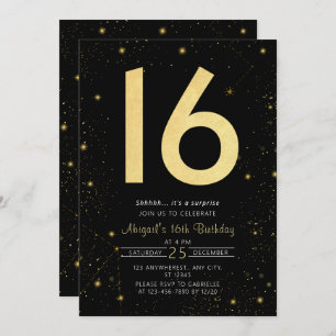 Invitación Galaxia moderna Oro negro dulce 16 cumpleaños fies