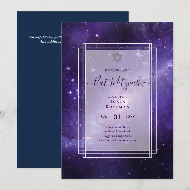 Invitación Galaxia Noche Estrellada BAT MITZVAH Agata Invitac (Anverso / Reverso)