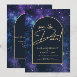 Invitación Galaxia Púrpura Azul Starry Night Boda Guardar fec