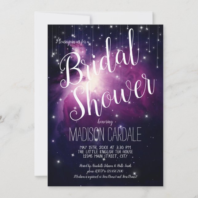 Invitación Galaxia púrpura Estrellas celestes iluminan ducha  (Anverso)