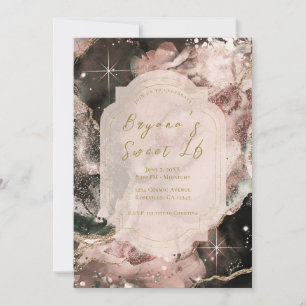 Invitación Galaxia Rosa Fumoso Aquarela Dulce Oro l6