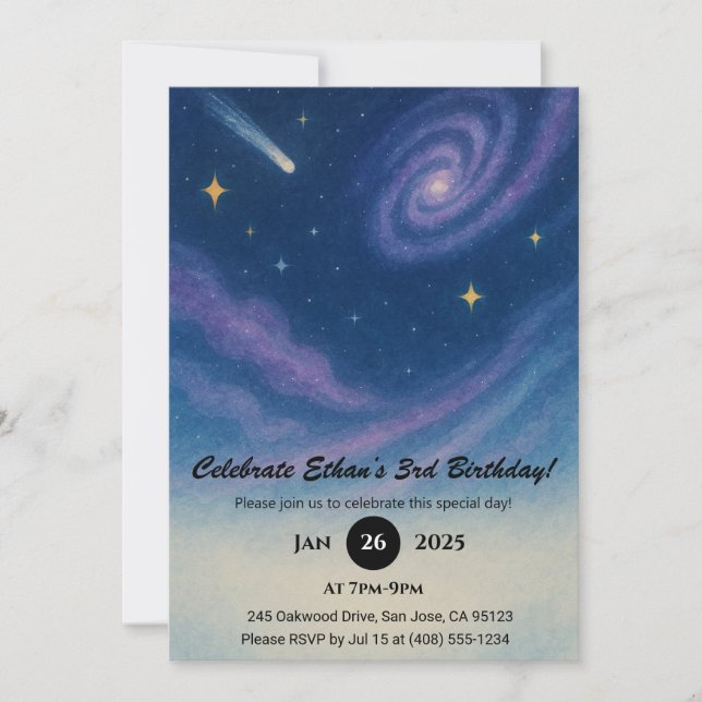 Invitación Galaxia y tiroteo en la Estrella de la noche Cumpl (Anverso)