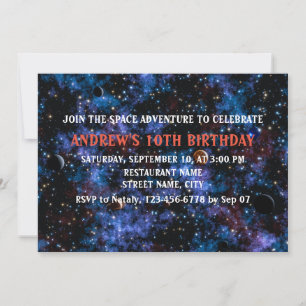 Invitación Galaxias, estrellas y planetas coloridos en el cie