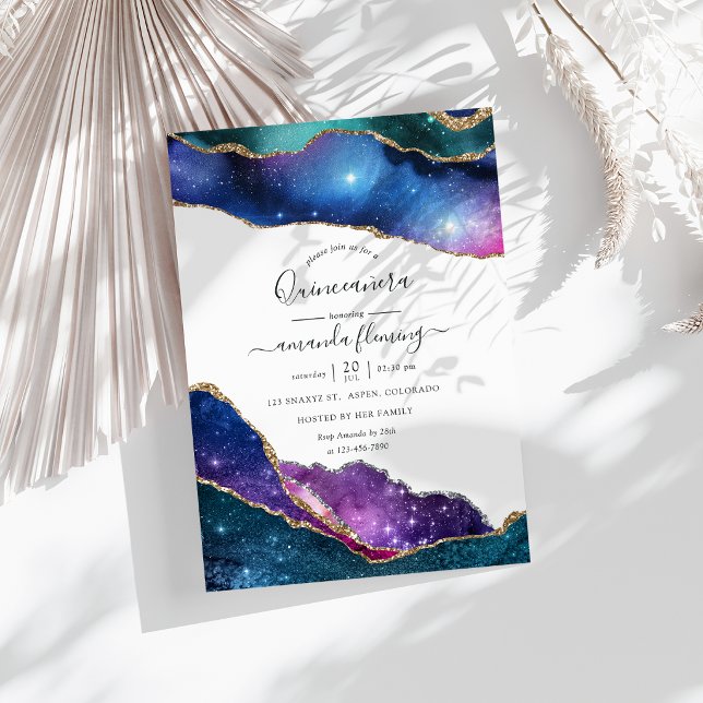 Invitación Galaxy Agata Quinceañera (Galaxy Agate Quinceañera Invitation)